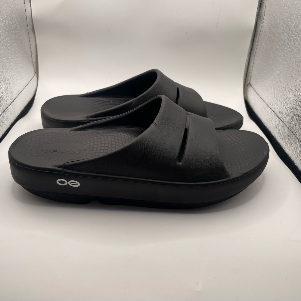 OOFOS Women's Black Slide Sandals - Picture 2 of 9